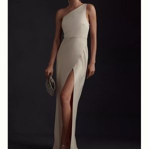 BHLDN Dylan One-Shoulder Satin Side-Slit Gown from Anthropologie